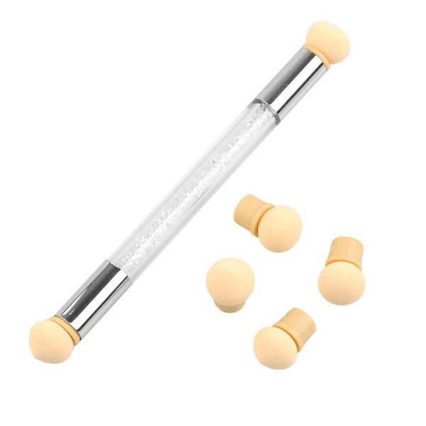 

dotting tools nail art gradient brush pen painting drawing with 4 replace sponge heads double end rhinestone handle manicure tool, Silver