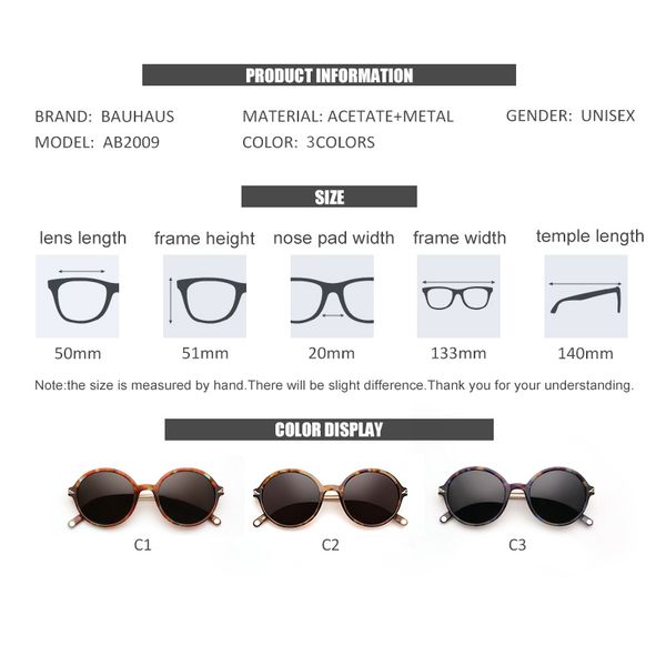 

quality high bauhaus vintage 2019 oval acetate classic sunglasses women/men eyeglasses street beat shopping mirror uv400 ch01, Blue