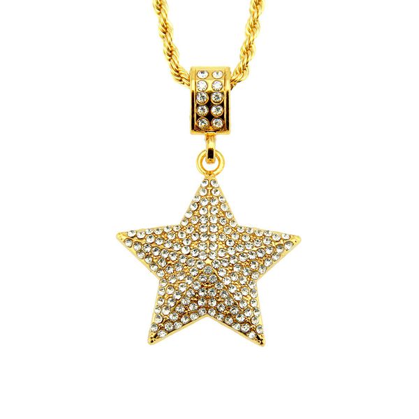 

hip-hop three- -inlaid pentagonal pendant necklace with the same style of chao man's personality, Silver