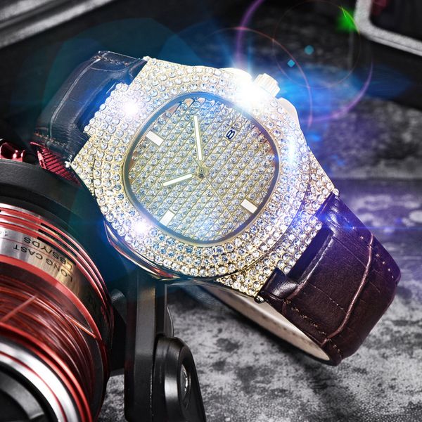 

bling watch men's quartz complete water diamond watch ice gold silver casual fashion sports outdoor running gift a1, Slivery;brown