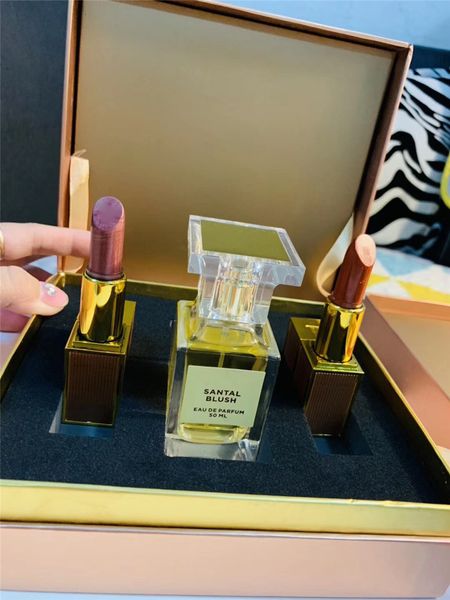 

new arrivals golden gift box 50ml perfume 2pcs 3g lipstick makeup set gifts 3 in 1 kit fast shipping