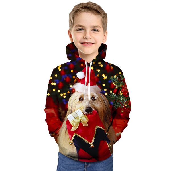 

christmas children clothes puppy 3d printing hoodie baby boy girl casual sweatshirt fashion autumn winter kids hooded sweatshirt, Black