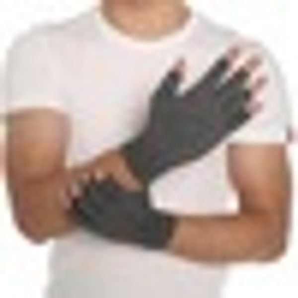

1 pair women men cotton elastic therapy compression half fingers gloves hand arthritis joint pain relief gloves, Black;red