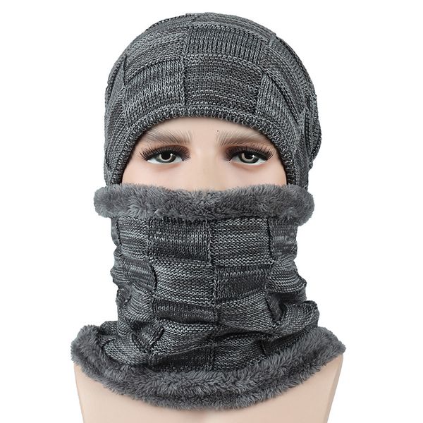 

man winter new hats 2pcs ski cap and scarf cold warm winter hat for men knitted hat bonnet warm cap skullies beanies, Blue;gray