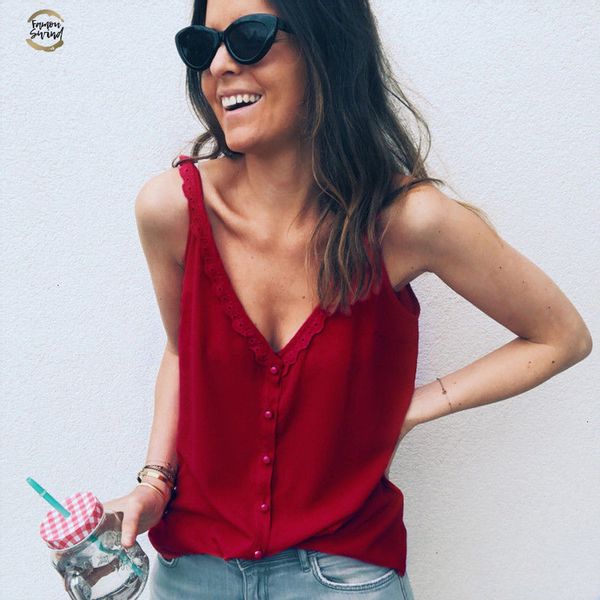 

lace fashion vest tank women summer loose sleeveless casual t-shirt women v-neck vest solid tee, White