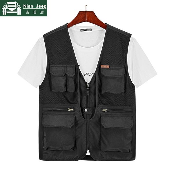 

men's vests casual mesh vest men fishing pography quick dry mens outdoor multi-pocket waistcoat breathable chaleco hombre m-4xl, Black;white