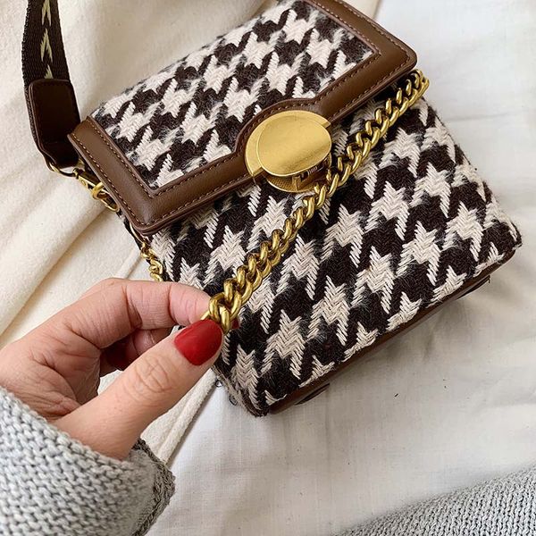 

bags for women bag women's new 2019 fashion texture plaid single shoulder straddle bag with all kinds of lock chain square