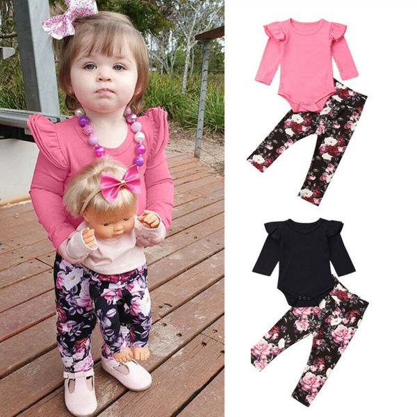 

floral 3pcs set newborn baby girls romper + long leggings pants +headband outfits clothes 3pcs/set baby clothing, Pink;blue