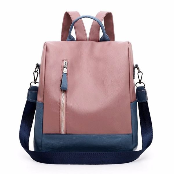 

new college style women men backpack soft pu leather bookpack for teenage girls fashion contrast ladies crossbody bag
