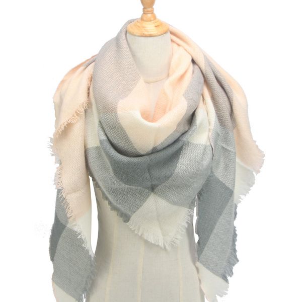 

2020 new women's triangular winter scarf plaid warm cashmere scarves female shawls pashmina bandana neck wraps for ladies, Blue;gray
