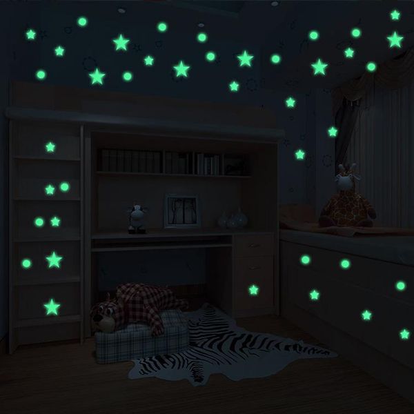 

3d stars dot glow in the dark luminous fluorescent wall stickers room decors living room bedroom wall home decals decor