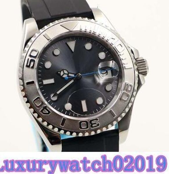 

40mm automatic black rubber band date mens watches black dial with rotatable bezel luminous hands and dot hour markers, Slivery;brown