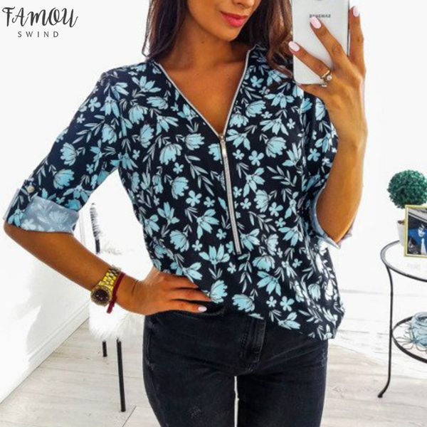 

new autumn women blouses long sleeve flroal print zipper v neck blouse female casual chiffon shirts plus size 5xl mujer, White