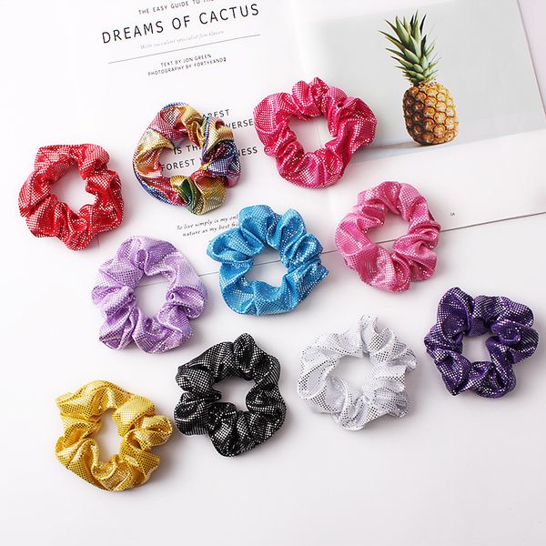 Large Hair Scrunchies Shiny Metallic Colored Rainbow Hairbands