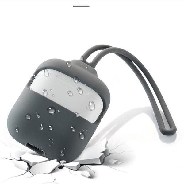 

case for apple airpods earphone + anti-lost strap + neck lanyard soft liquid silicone air pods case waterproof cover