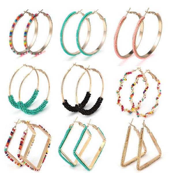 

2020 new oversize hoop earrings for women fashion gold color resin beads earring female boho jewelry brincos bijoux, Golden;silver