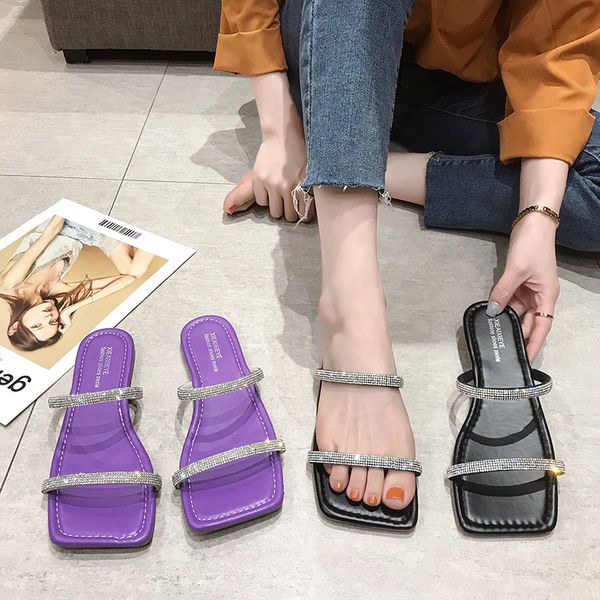 

female shoes womens slippers outdoor slides cross-tied low summer woman 2020 flat beach basic pu rubber, Black