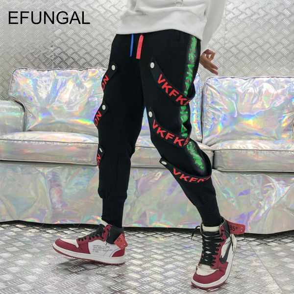 

side stripe button ribbons track pants hip hop harem sweatpants men cotton black harajuku joggers casual streetwear fd60