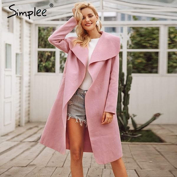 

simplee black ruffle warm winter coat women turndown long coat collar overcoat female casual autumn 2016 pink outerwear y190926