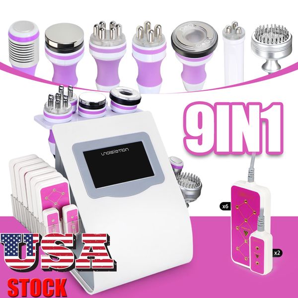 

us stock 9 in 1 ultrasonic cavitation 2.0 rf vacuum pn led laser slimming weight loss anti aging skin care beauty machine