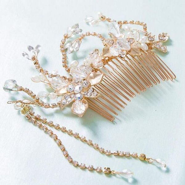 

women headwear bridal hair accessories crystal glass diamante wedding hair jewelry rhinestone pearl flower hair combs for brides headband, Slivery;golden