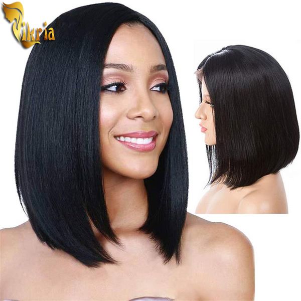

natural straight peruvian bob wig 13x4 lace front wig full lace human hair wig virgin hair pre plucked hairline with baby hair 8~14inches, Black;brown