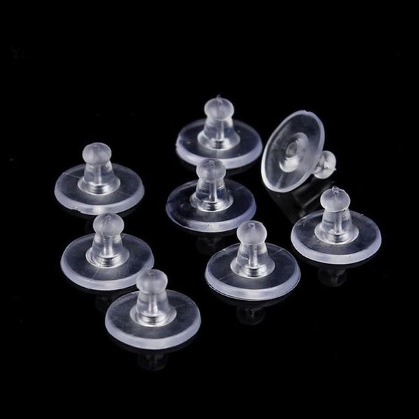 

100 pcs diy earring backs clear jewelry stud backs ear plugging silicone caps pads safety soft sers round blocked, Golden;silver