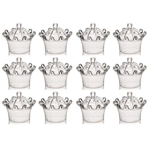 

new 12 pcs candy boxes, plastic mini dome with crown design party decoration clear plastic crown fillable party favor box for ca