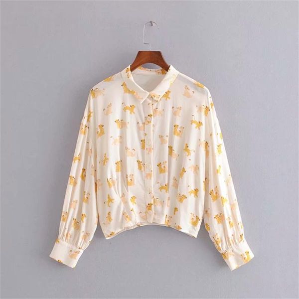 

trf women's wear fall 2019 new long sleeve lion king cartoon printed loose shirt 07455900050, White