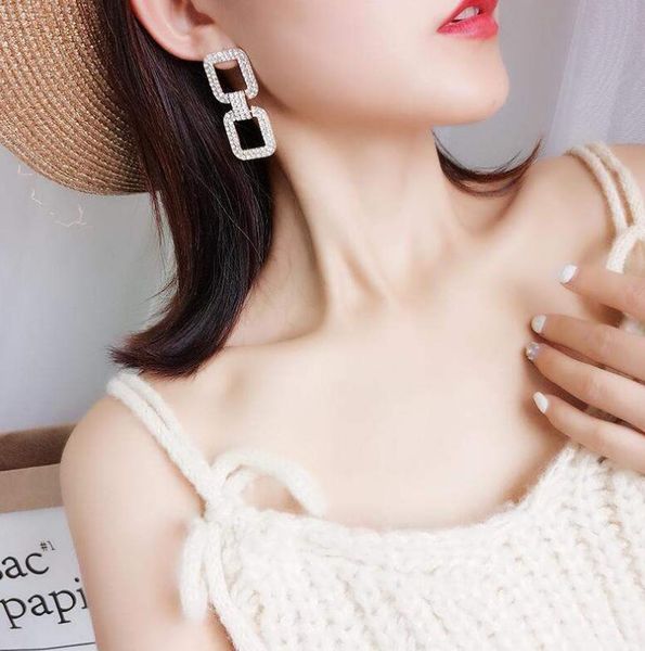 

2019 new designer full length geometric rectangle earrings designer jewelry women earrings diamond earrings alloy rhinestone ladies er0784, Silver
