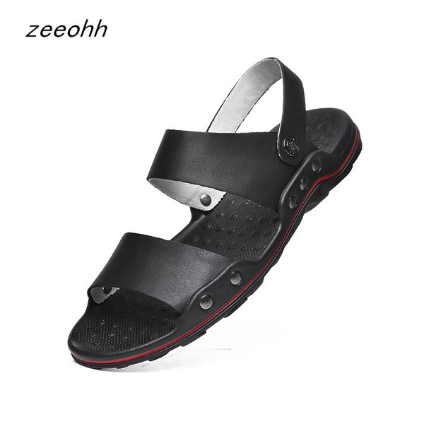 

brand sandals men's summer flat sandals casual beach shoes non-slip men's outdoor comfortable, Black
