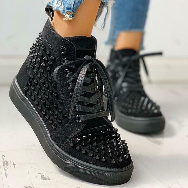 

solid studded eyelet sneaker lace-up casual flat martin boots for women whshopping