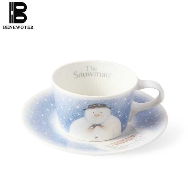 

180 ml creative lovely snowman coffee cup ceramic porcelain coffee mug christmas gift breakfast milk cup with saucer drinkware