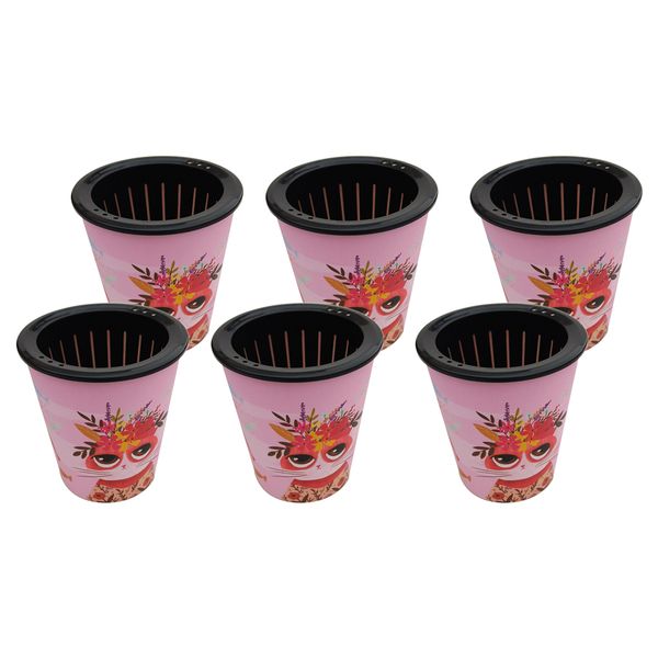 

6 pieces self watering planter pots for home office - pink cat pattern