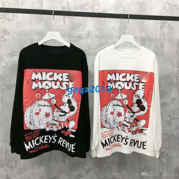 

high end женщины девушки oversize толстовка мультфильм письмо печати круглый вырез с длинным рукавом блузка рубашка милан мода дизайн роскош, Black