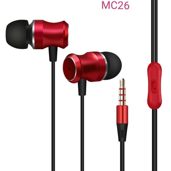 

earphone mc-26 in ear earphones headphones headset with mic electroplate earbuds for smart phones black white retail box