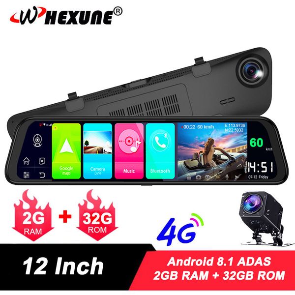 

whexune car dvr 12 inch streaming rear view mirror 4g android gps navigation dash cam fhd 1080p auto registrar video recorder