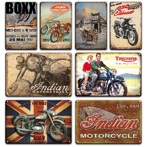 

lambretta triumph motorcycles metal wall art tin sign vintage garage home decor retro indian poster wall decorative plaques