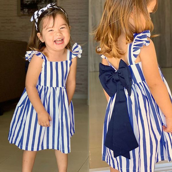 

new fashion baby kids girls striped backless princess off shoulder short dress summer costume 6m-4t, Red;yellow