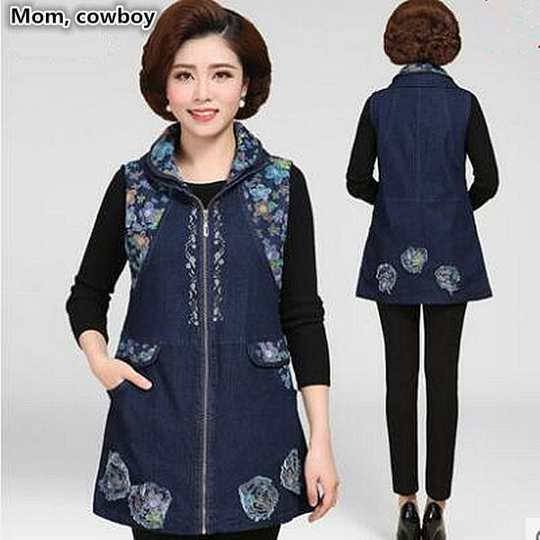 

2017 high-end brand old printing ma3 jia3 cotton fertilizer mother long cowboy vest vest in the spring and autumn, Black;white
