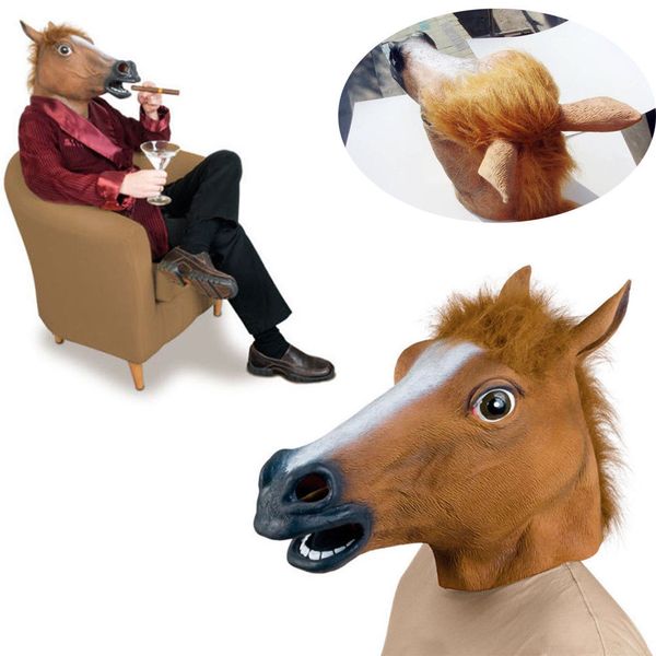 Horse Head Mask Cosplay Halloween Latex Animal Zoo Party Costume Props Dress Up