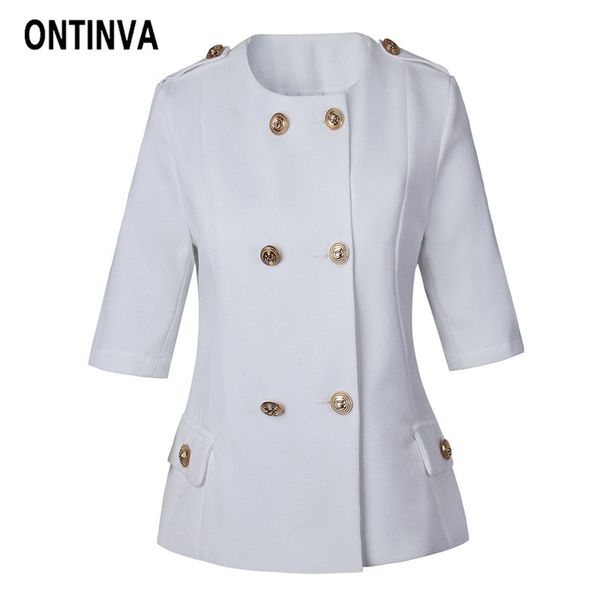

2019 ladies white black blazer half sleeve double breasted formal jacket women elegant fashion suit woman office wear
