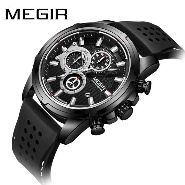 

relogio masculino megir chronograph quartz watch men clock silicone sport watches mens army erkek kol saat, Slivery;brown