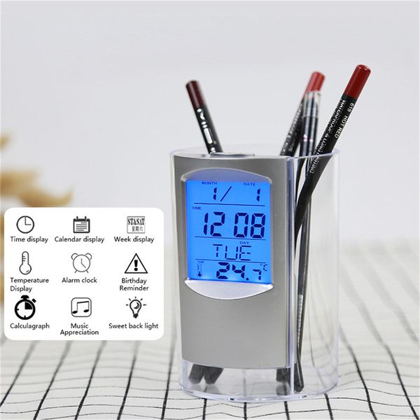 Multi Function Desk Pen Pencil Holder Digital Alarm Clock