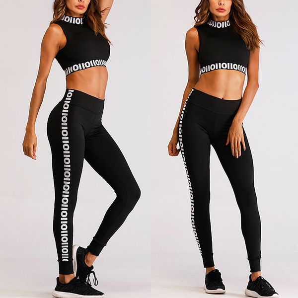 

women with pants yoga suit sleeveless letter patchwork slim fit casual clothing set fk88, White;red