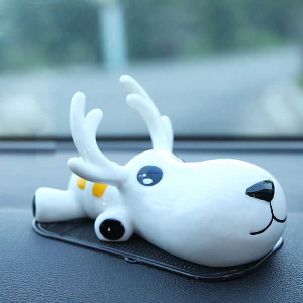

1pc cute cartoon deer dashboard decoration good luck deer shape ornament ceramic animal for car home office