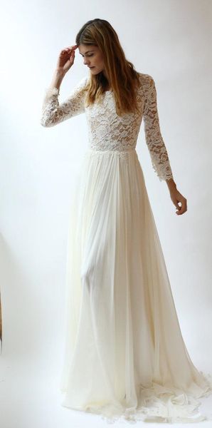 

bohemian chiffon beach wedding dresses 2020 new selling sweep train a-line 3/4 long sleeve lace bridal gowns robe de mariage w1008, White
