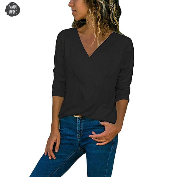 

blouses womens winter v neck wrap front v neck long sleeve loose fit solid basic girl blouse shirt polyester striped, White