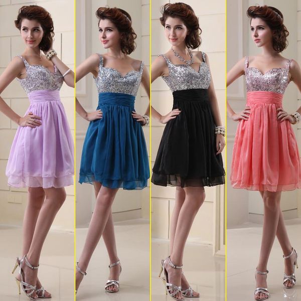 

sd016 sequins homecoming dresses spaghetti strapless short mini chiffon formal evening occasion party dresses under 30$ in stock, Blue;pink