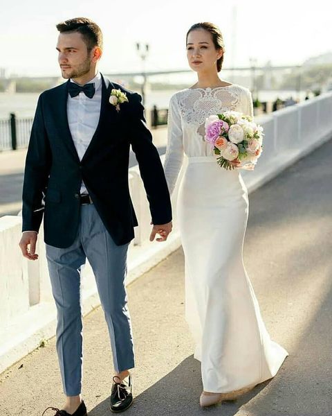 

ivory sheath long sleeve beach vestidos de novia empire waist wedding dresses long wedding bridal gowns south africa dfr41, White
